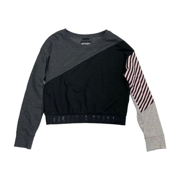 *Victoria Sport Sweatshirt Womens Size M Gray Black Colorblock Casual Athleisure - Picture 2 of 7